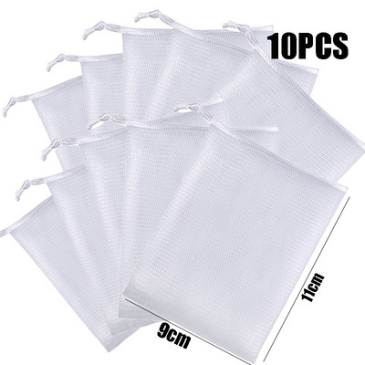 10gab/komplekts Clean putojošs sieta maisiņš Pārnēsājams pakarināms ziepju taupīšanas maisiņš vannas duša putojošs sieta tīkls tīrīšanas delikāts putu tīkls