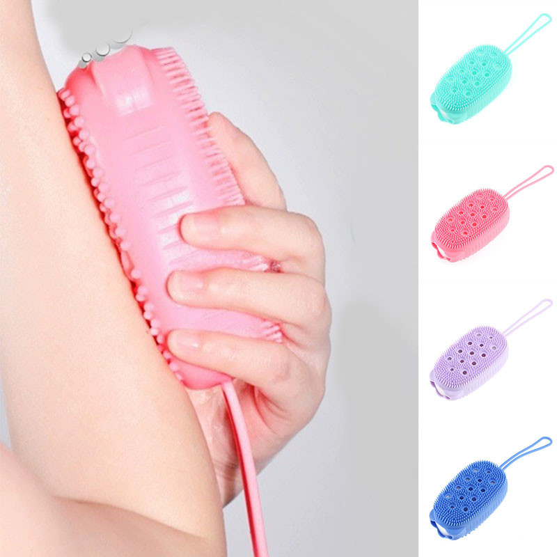 Dvostrana silikonska pjenušava četka za tijelo sa spužvicom za spremanje sapuna Masažna ribalica za vlasište Čista koža, tuš, piling rukavica