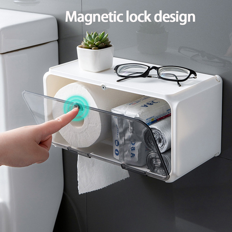 Pie sienas stiprināms tualetes papīra turētājs Ūdensnecaurlaidīgs paplātes ruļļa caurule Tualetes papīra uzglabāšanas kastes paplāte salvetes kastes plaukts vannas istabas piederumi