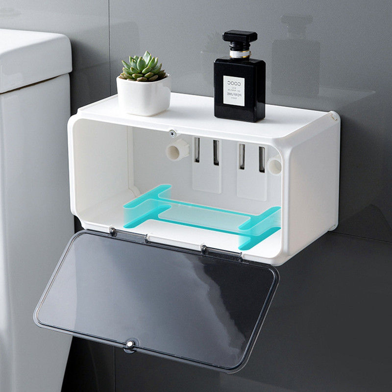 Pie sienas stiprināms tualetes papīra turētājs Ūdensnecaurlaidīgs paplātes ruļļa caurule Tualetes papīra uzglabāšanas kastes paplāte salvetes kastes plaukts vannas istabas piederumi