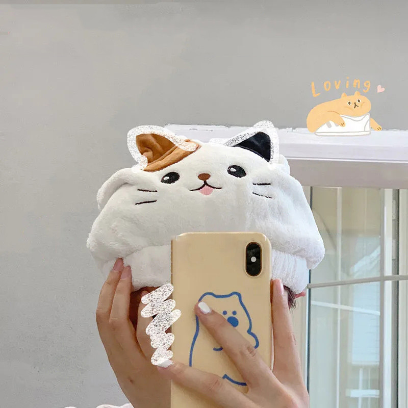 Cute Cat Kitten Kid Hair Turban Quick Dry Bath Matu Žāvēšanas Dvielis Galvas Aptinums Cepures Cepurīte Peldēšanas rīks Kaķa Ausu Raksta Dvieļi ar kapuci