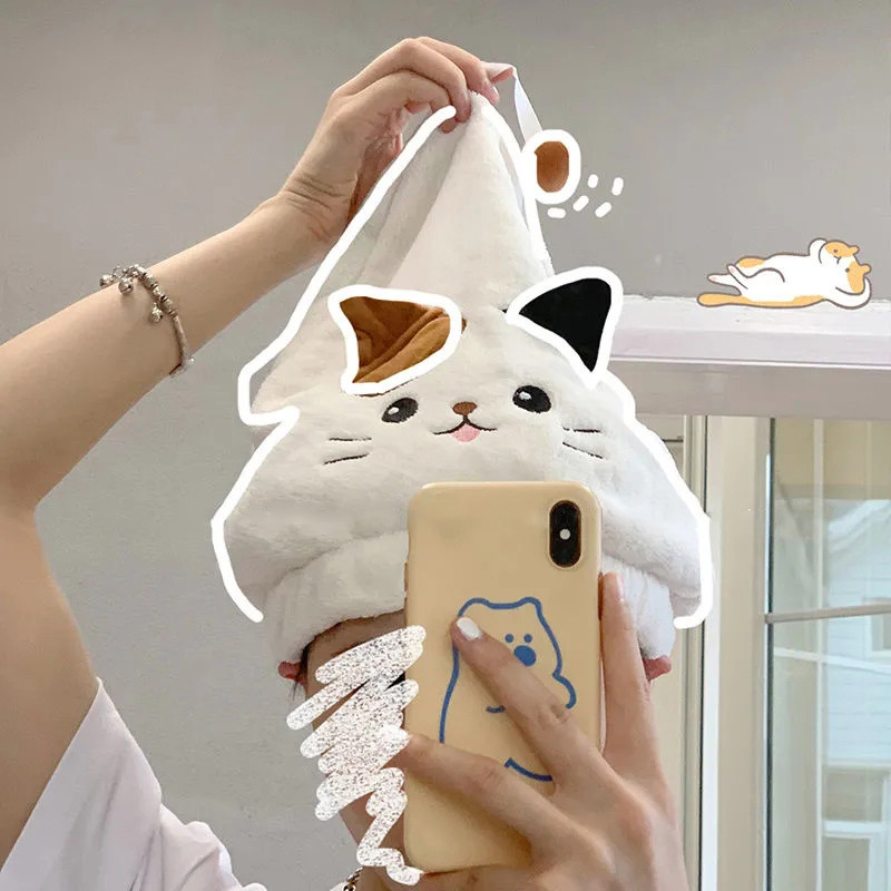 Cute Cat Kitten Kid Hair Turban Quick Dry Bath Matu Žāvēšanas Dvielis Galvas Aptinums Cepures Cepurīte Peldēšanas rīks Kaķa Ausu Raksta Dvieļi ar kapuci