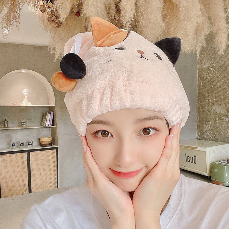 Cute Cat Kitten Kid Hair Turban Quick Dry Bath Matu Žāvēšanas Dvielis Galvas Aptinums Cepures Cepurīte Peldēšanas rīks Kaķa Ausu Raksta Dvieļi ar kapuci