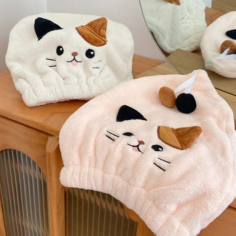 Cute Cat Kitten Kid Hair Turban Quick Dry Bath Matu Žāvēšanas Dvielis Galvas Aptinums Cepures Cepurīte Peldēšanas rīks Kaķa Ausu Raksta Dvieļi ar kapuci