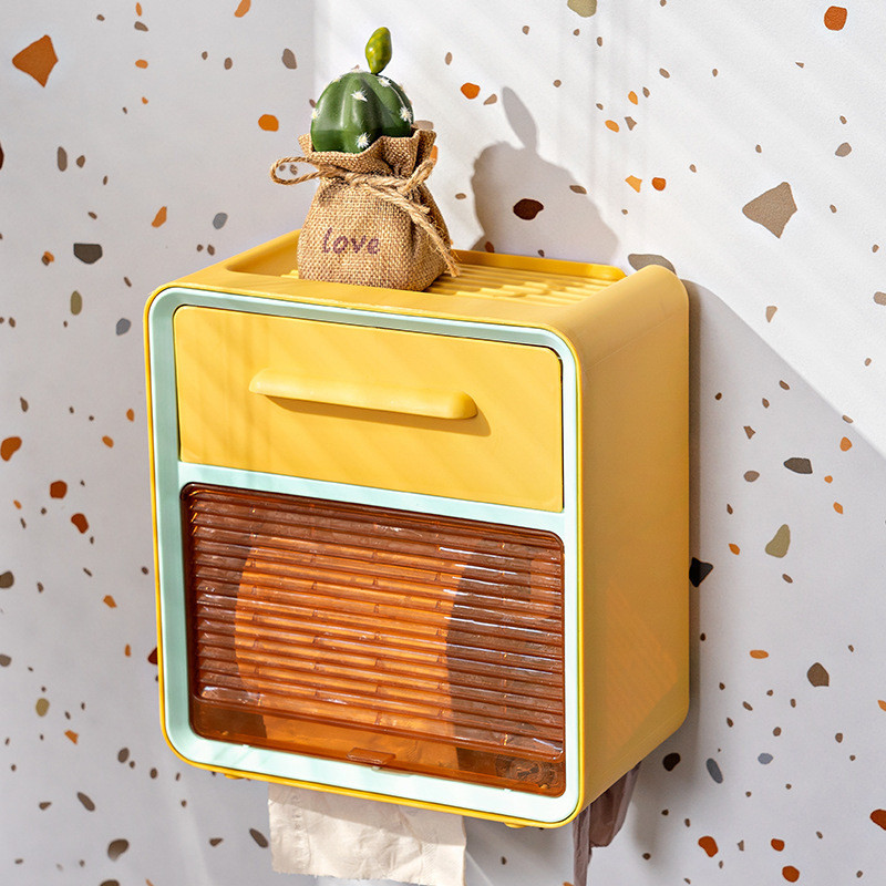 Daudzfunkcionāla audumu uzglabāšanas kaste Bez perforatora ūdensnecaurlaidīga tualetes rullīšu papīra plaukts pie sienas stiprināma tualetes papīra atvilktnes kaste