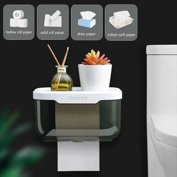 Прозрачна кутия за кърпички за баня, без пробиви, монтиран на стена калъф за тоалетна хартия, поставка за телефон, водоустойчив рафт, органайзер, държач за хартия