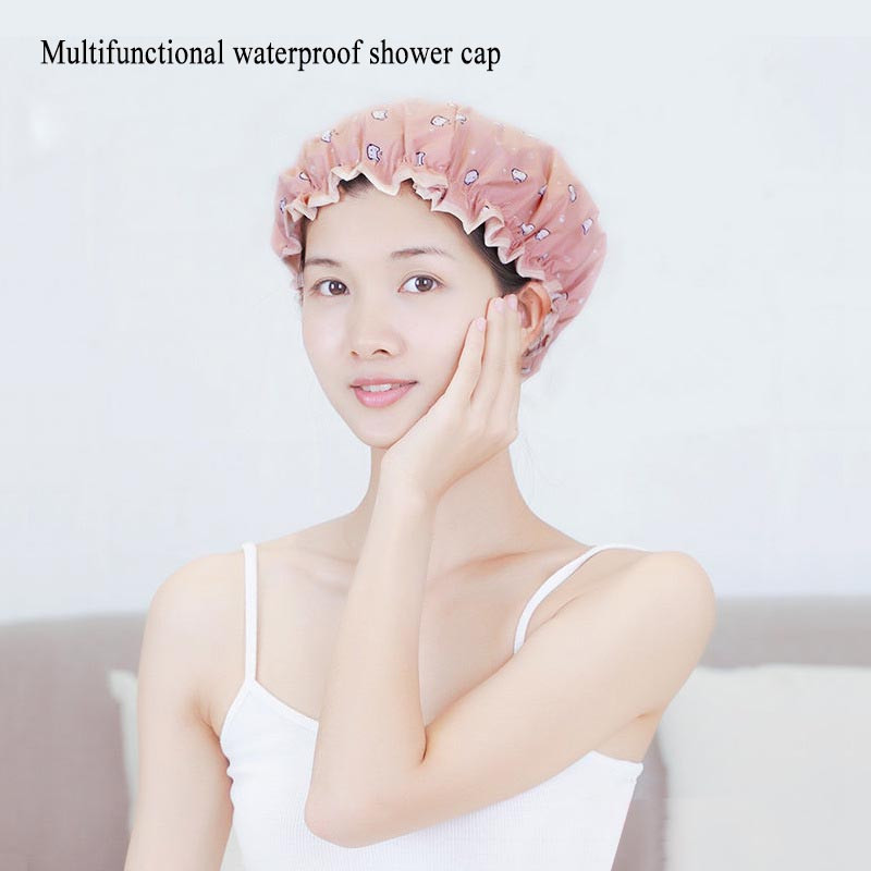 Dušas vāciņš sabiezināts materiāls Dubultā ūdensnecaurlaidīga vannas cepure dušas cepure sieviešu galvas sega Bērnu matu pārklājs vannas istabas aksesuāri