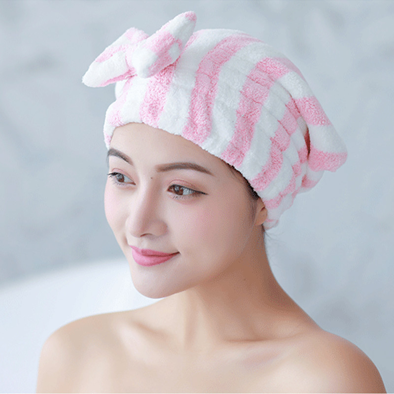 Bowknot Dry Hair dvielis Ātri žūstošs matu vāciņš Sieviešu dušas cepure ar svītrainu rakstu Super absorbējoši vannas piederumi Matu pārsegi