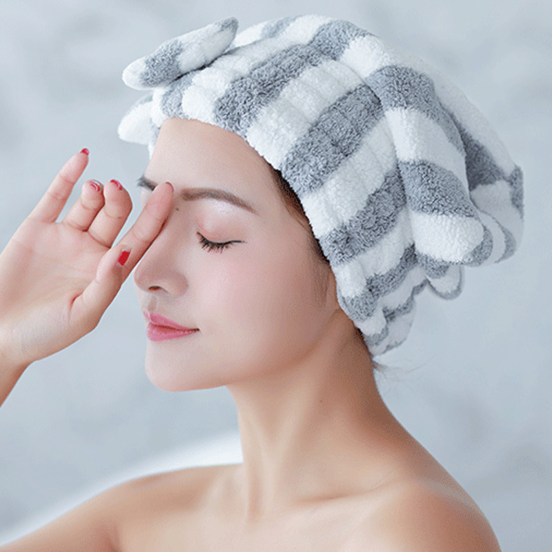 Bowknot Dry Hair dvielis Ātri žūstošs matu vāciņš Sieviešu dušas cepure ar svītrainu rakstu Super absorbējoši vannas piederumi Matu pārsegi