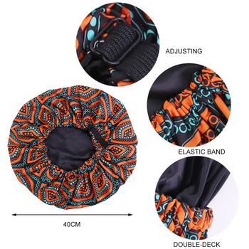 Νέο εξαιρετικά μεγάλο γυναικείο καπό με σατέν επένδυση Μεγάλου μεγέθους Beauty Print Satin Silk Bonnet Sleep Night Καπέλα ντους Καπέλα ντους Κάλυμμα κεφαλής καπό