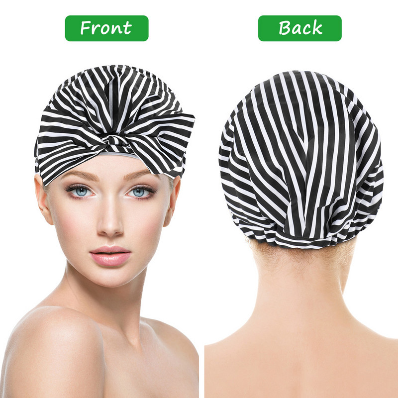 Vruća rasprodaja Vodootporna kapa za tuširanje Dvoslojna kapa za kupanje s podesivom elastičnom trakom, elegantna kapa za tuširanje za žene duge guste kose