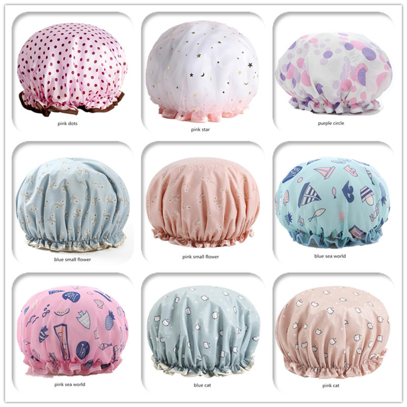 Bieza 1gab ūdensnecaurlaidīga vannas cepure divslāņu dušas matu pārklājs sievietēm piederumi dušas cepures vannas istabas aksesuāri meitenēm universāls