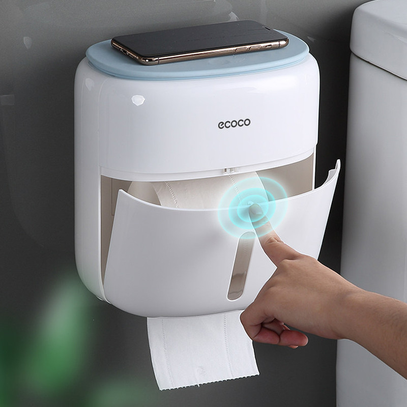 GURET pie sienas stiprināms ūdensizturīgs tualetes papīra turētājs plaukts, daudzfunkcionāla uzglabāšanas kaste tualetes papīram vannas istabas tualetes piederumiem