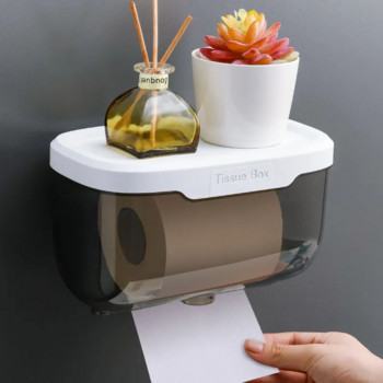 Βάση χαρτιού υγείας με ράφι τοίχου, αδιάβροχη πλαστική θήκη χαρτομάντηλου σε ρολό Βάση Βάση αποθήκευσης μπάνιου Ράφια χάρτινων κουτιών WC