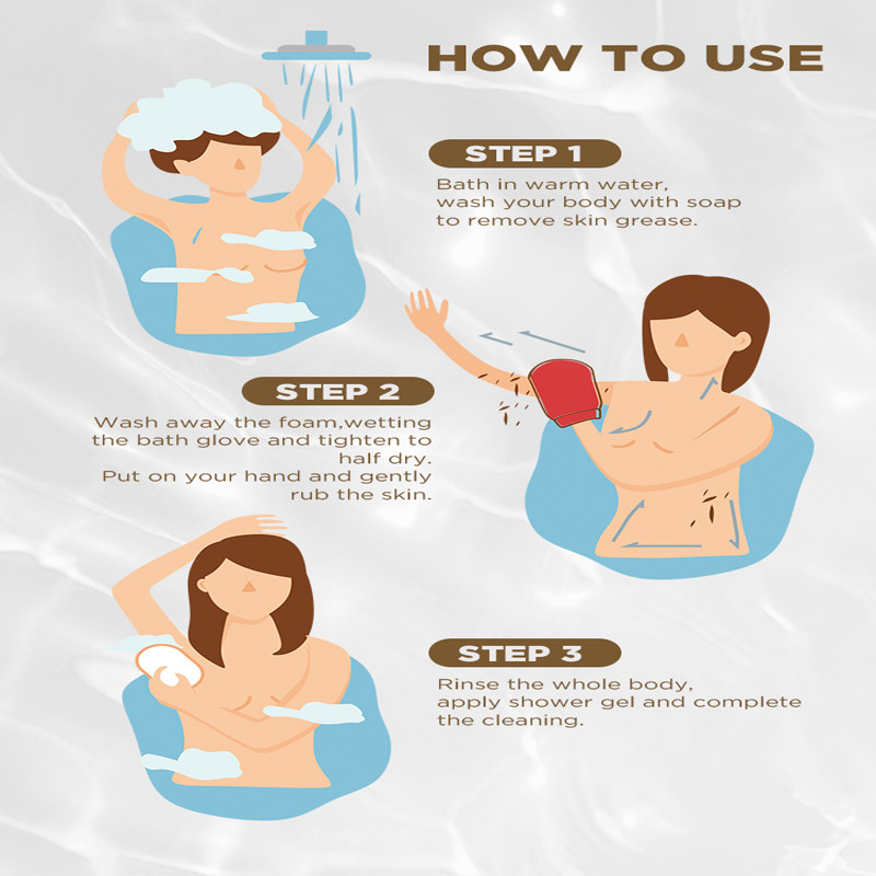 Hammam pīlinga skrubja cimdi ķermenim Divpusēji mīksti, noņemt atmirušo ādu Mitt Vannas istabas ķermeņa pīlinga sīkrīki tīrīšanas rīki