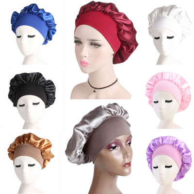 Προσαρμογή Καπέλο Styling Hair Styling Satin Bonnet με φαρδύ γείσο υψηλής ελαστικής κεφαλής με νυχτερινό καπέλο Γυναικείο καπέλο για τον ύπνο Καπέλο περιποίησης μαλλιών