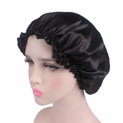 Satīna matu cepure Bonnet Night Sleep Cap Sieviešu dušas cepure Femme Zīda garo matu cepure Cepure vannai Unisex matu pārsegi