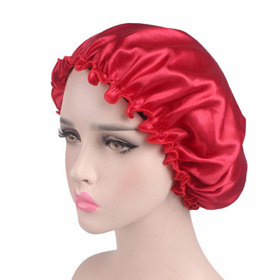 Satīna matu cepure Bonnet Night Sleep Cap Sieviešu dušas cepure Femme Zīda garo matu cepure Cepure vannai Unisex matu pārsegi