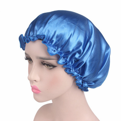 Satīna matu cepure Bonnet Night Sleep Cap Sieviešu dušas cepure Femme Zīda garo matu cepure Cepure vannai Unisex matu pārsegi