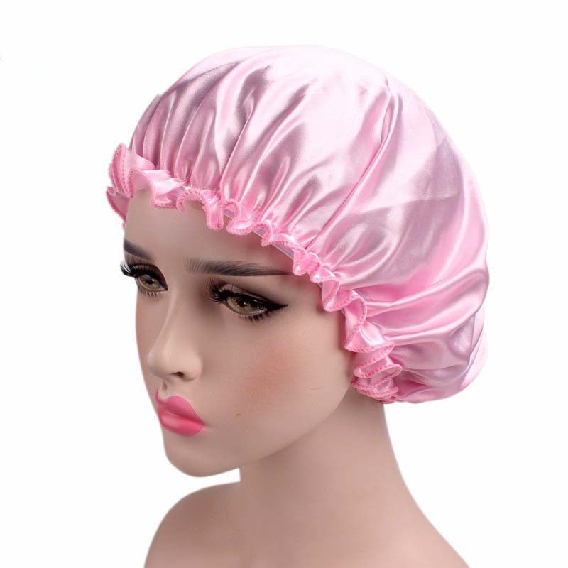 Satīna matu cepure Bonnet Night Sleep Cap Sieviešu dušas cepure Femme Zīda garo matu cepure Cepure vannai Unisex matu pārsegi