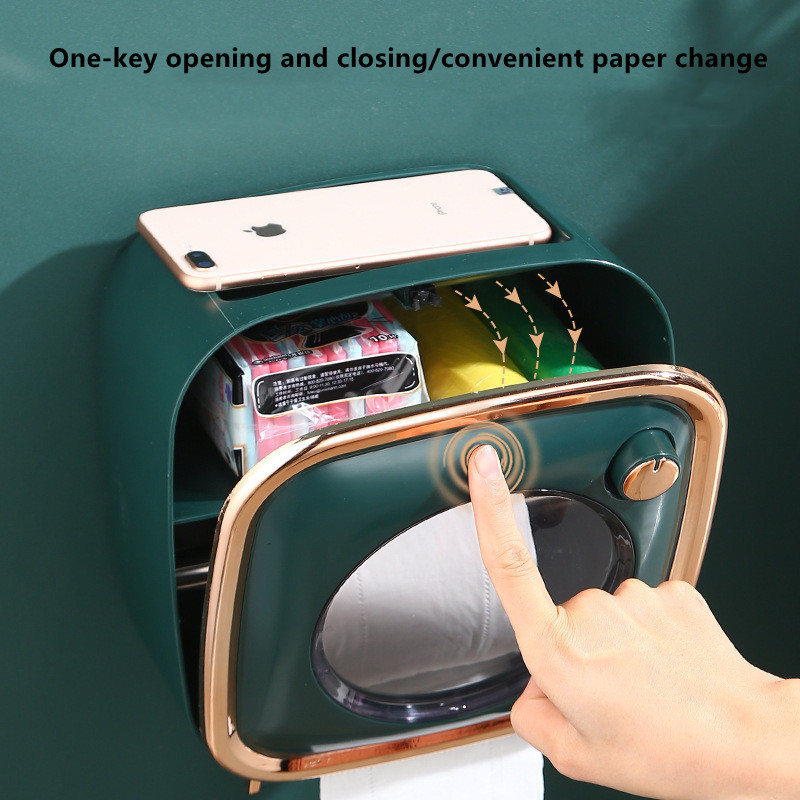 Tualetes papīra turētājs, salvešu uzglabāšanas kaste, vannas istabas piederumi, sienas vannas istabas plaukts bez perforatora, roku dvieļu uzglabāšana