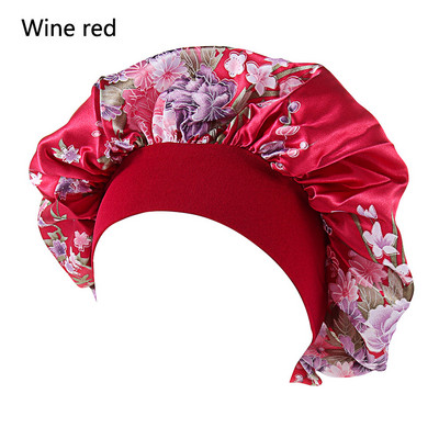 Sieviešu miega nakts cepure Mīksta elastīga platjoslas apdruka Satīna cepure Skaistuma matu kopšana Beanies Chemo Cepures Cirtaini Atsperīgi Matu Pārsegs