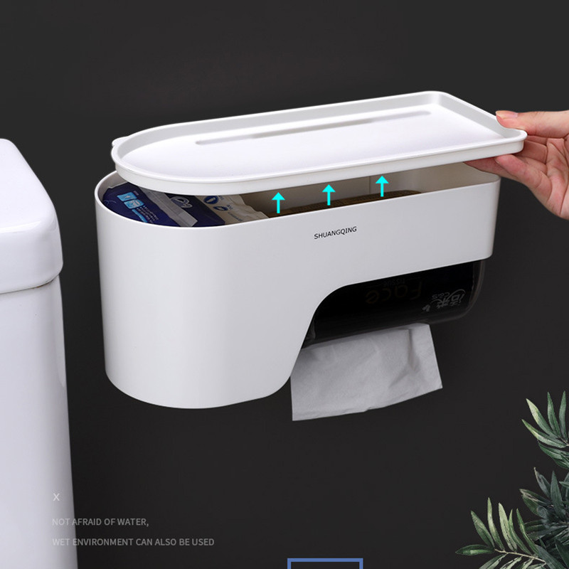 BAISPO pārnēsājamais tualetes papīra turētājs, ūdensnecaurlaidīgs uzglabāšanas kaste, pie sienas stiprināms rullīšu papīra dozators tualetes vannas istabas piederumu komplektam