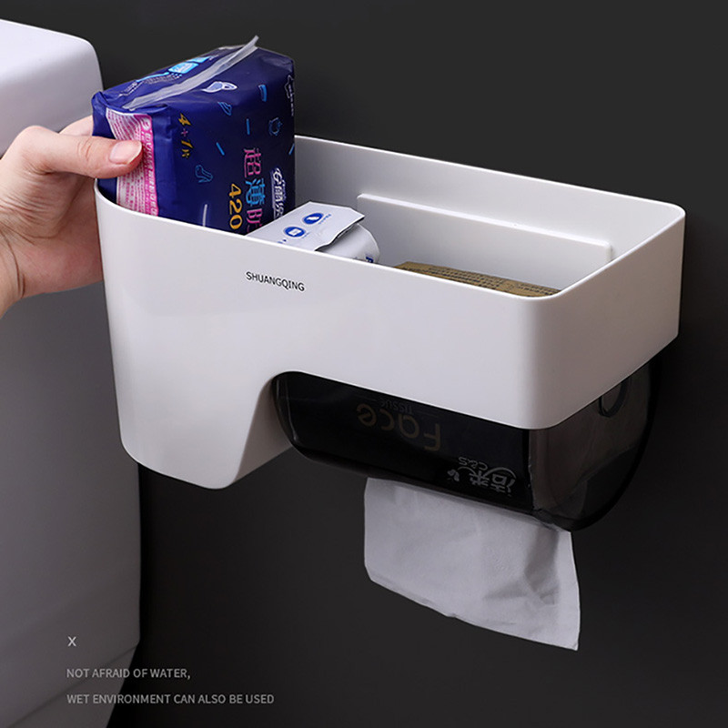BAISPO pārnēsājamais tualetes papīra turētājs, ūdensnecaurlaidīgs uzglabāšanas kaste, pie sienas stiprināms rullīšu papīra dozators tualetes vannas istabas piederumu komplektam