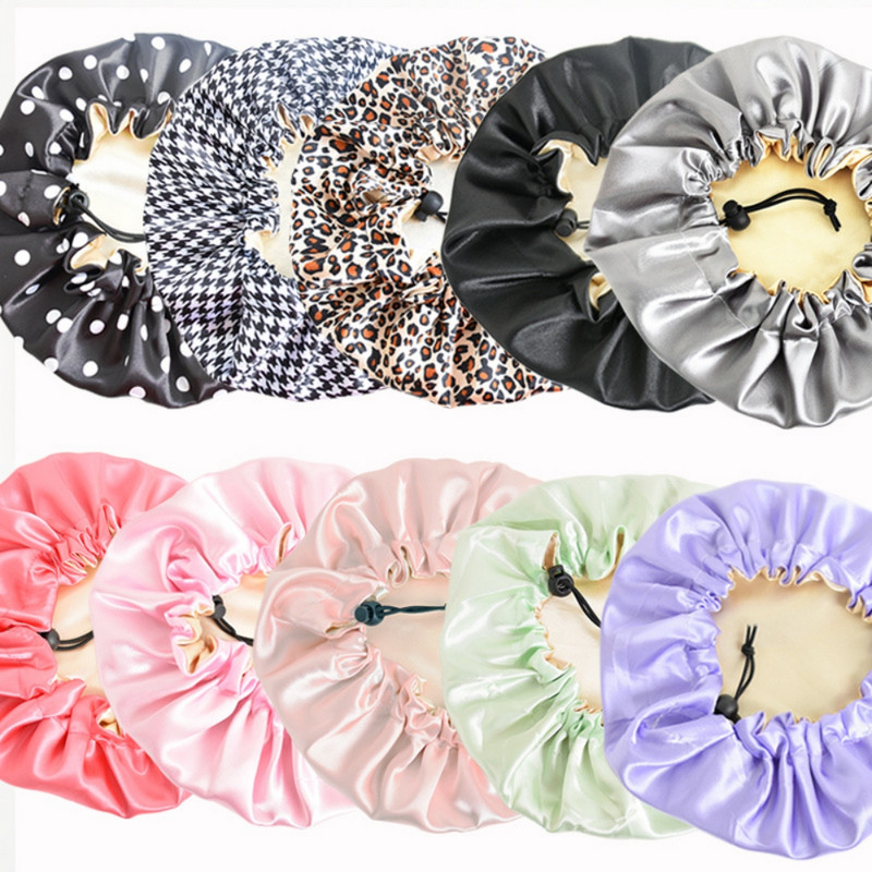 Zīda satīna bonnets matu ietīšanas vāciņš miega cepurei guļamajai nakts regulējamai medmāsas cepurei ar oderējumu ar elastīgu joslu sievietēm, bērniem