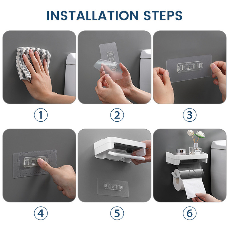 Sienas tualetes papīra turētājs Tālruņa turētājs plaukts Nerūsējošais tērauds Pašlīmējošs perforators Virtuves rullopapīra piederums