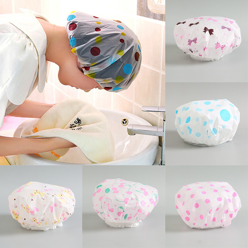 Dušas Cepurīte Bieza Elastīga Vannas Cepure Vannas cepure sievietēm Frizētava Dot Ūdensizturīga Vannas istabas Produkti Vannas istabas piederumi