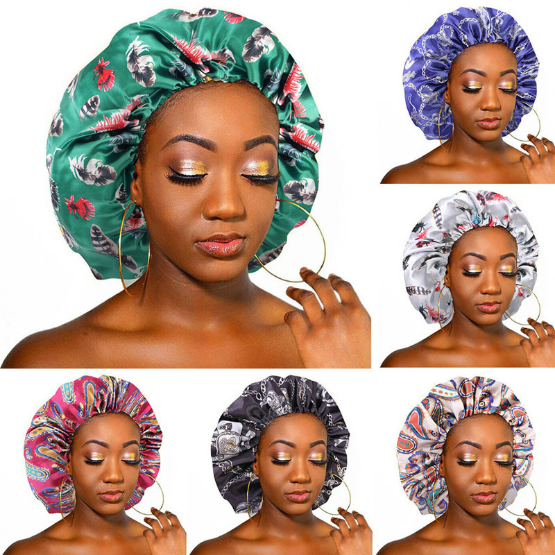 6 Styles dušas satīna miega vāciņš sievietēm Sieviešu skaistumkopšanas apdrukas satīna zīda pārsegs guļamgalvas pārvalks Mīksta cepure