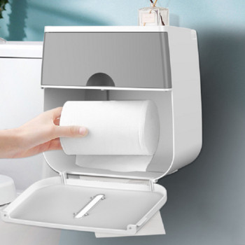 Кутия за съхранение на кърпички за баня Монтиране на стена Водоустойчив държач за тоалетна хартия Двуслоен Неперфорационен консумативи за дома Wc аксесоари