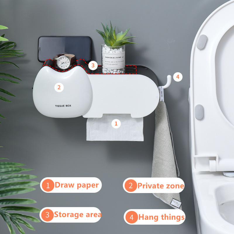 Kaķa formas ūdensnecaurlaidīgs pie sienas stiprināms tualetes papīra turētājs tualetes papīra kaste Vannas istabas piederumi rullopapīra uzglabāšanas kastes salvešu paplāte