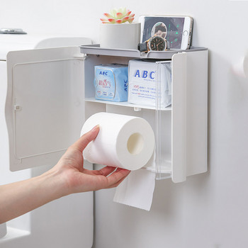 Водоустойчив държач за тоалетна хартия, окачен на стена, безплатен перфоратор, държач за тоалетна хартия, ролка за съхранение на козметика, комплект аксесоари за баня