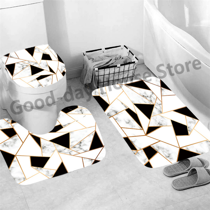 3gab Luksusa melna zelta dušas vannas istabas paklājs, neslīdošs paklājs, moderna marmora tualetes sēdekļa lūpu pārklājs vannas istabas interjera aksesuāri