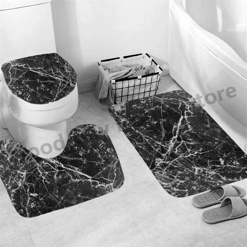3gab Luksusa melna zelta dušas vannas istabas paklājs, neslīdošs paklājs, moderna marmora tualetes sēdekļa lūpu pārklājs vannas istabas interjera aksesuāri