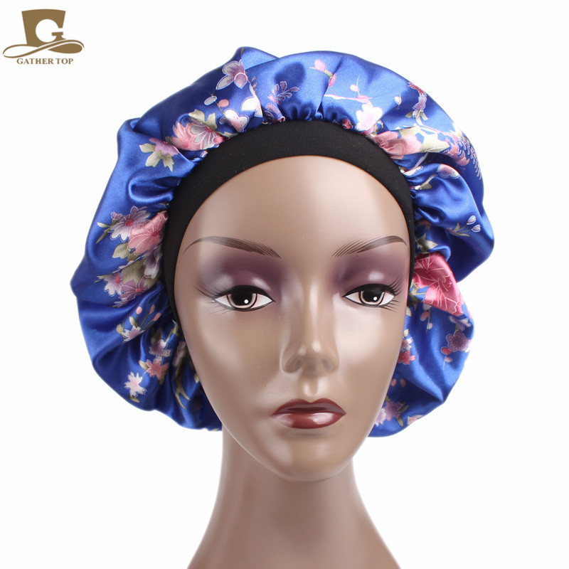 1 gab. Dušas cepures Modes platas joslas satīna pārsegu matu cepures nakts miega cepures turbāns sievietēm, meitenēm, pieaugušiem, elastīgiem