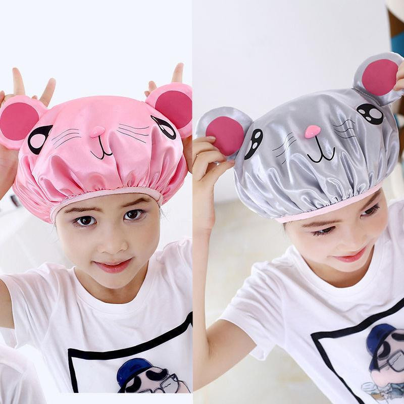 Karikatūras dušas cepure Divslāņu ūdensnecaurlaidīga satīna gudra mazgāšanas cepure bērnu vannas vāciņa galvas pārvalks Eva dušas cepure Radošie modeļi