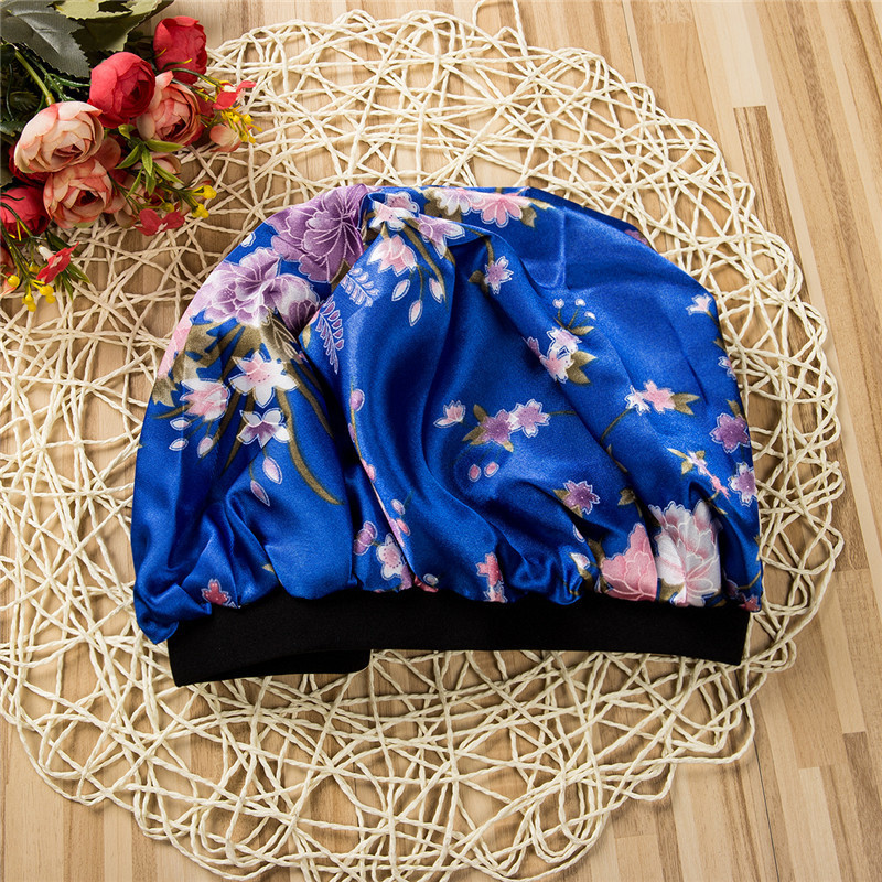 Jauki sieviešu, satīna guļamcepure ar ziedu/leoparda salonu bonnets nakts cepure elastīga josla matu izkrišanas ķīmijas cepures, nakts miega galvas vāks