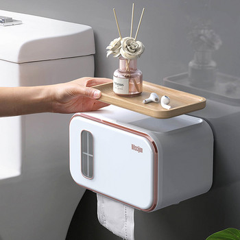 Монтиран на стена държач за тоалетна хартия за баня Кутия за хартиени кърпички Пластмасов дозатор за тоалетна Кутия за съхранение на хартия Безплатно щанцоване