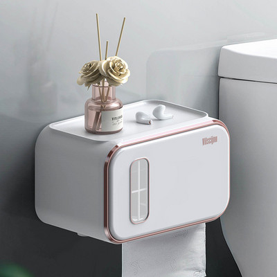 Pie sienas stiprināms vannas istabas tualetes papīra turētājs papīra salvešu kastīte, plastmasas tualetes dozators rullopapīra uzglabāšanas kaste, bezmaksas caurumošana