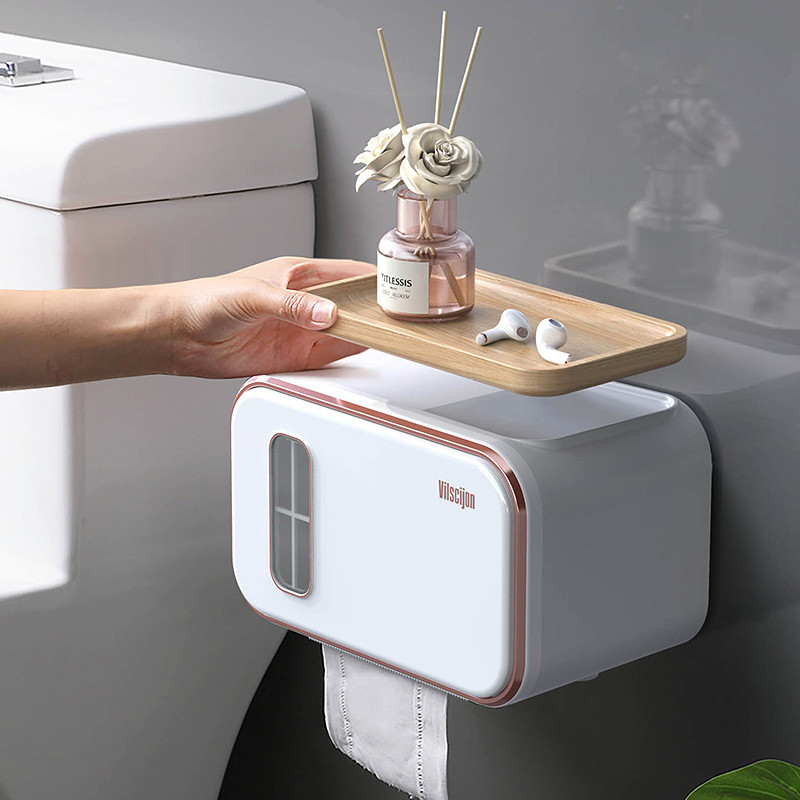Pie sienas stiprināms vannas istabas tualetes papīra turētājs papīra salvešu kastīte, plastmasas tualetes dozators rullopapīra uzglabāšanas kaste, bezmaksas caurumošana