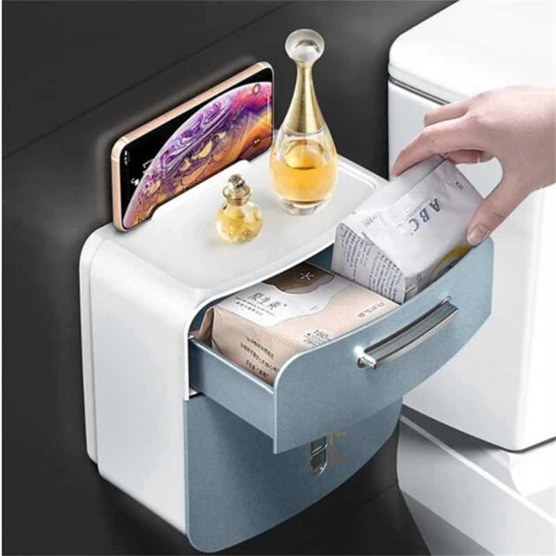 Papīra dvieļu dozators tualetes papīra turētājs ūdensnecaurlaidīgs auduma kastīte, sienas plastmasas stiprinājums uzglabāšanas plaukts, plastmasas vannas istabas izstrādājums