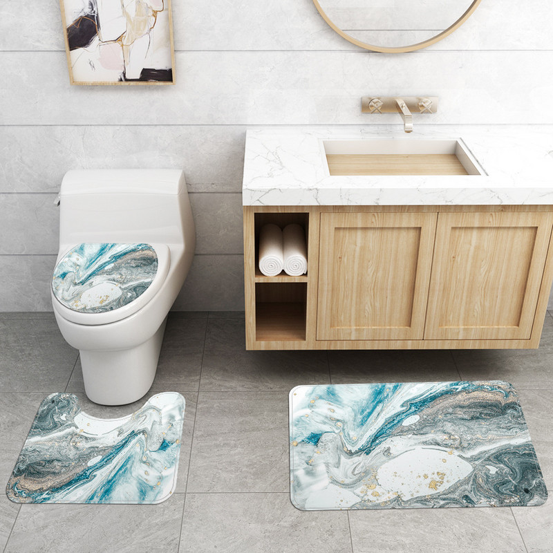 Vannas istabas vannas paklāja komplekts ar ūdensnecaurlaidīgu dušas aizkaru zili pelēks marmora dušas paklājs vannas paklājs vannas istabas tualetes grīdas paklājs