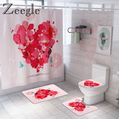 Zeegle Love Heart Print Zavjesa za tuš Zavjesa za kupaonicu Set prostirki za WC U tip Podnožje Tepih Neklizajući Otirač za WC Pribor za kupanje