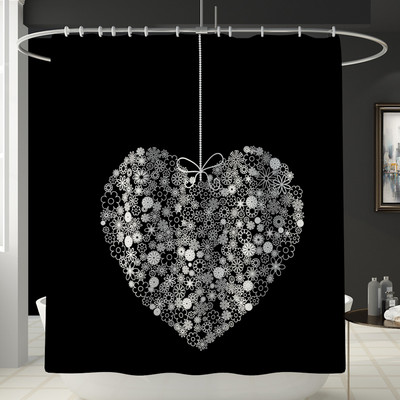 Zeegle Love Heart Print Zavjesa za tuš Zavjesa za kupaonicu Set prostirki za WC U tip Podnožje Tepih Neklizajući Otirač za WC Pribor za kupanje