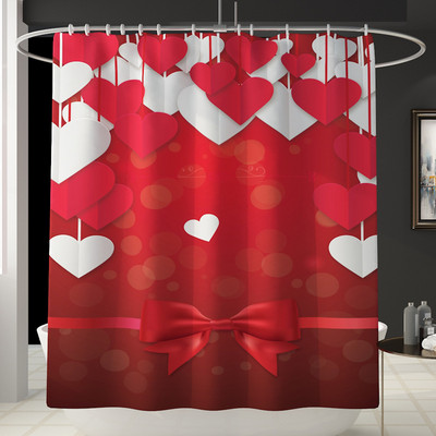 Zeegle Love Heart Print Zavjesa za tuš Zavjesa za kupaonicu Set prostirki za WC U tip Podnožje Tepih Neklizajući Otirač za WC Pribor za kupanje