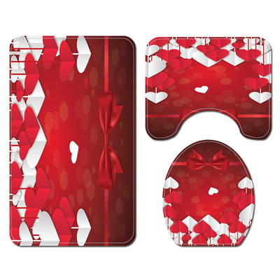 Zeegle Love Heart Print Zavjesa za tuš Zavjesa za kupaonicu Set prostirki za WC U tip Podnožje Tepih Neklizajući Otirač za WC Pribor za kupanje