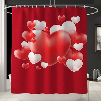 Zeegle Love Heart Print Zavjesa za tuš Zavjesa za kupaonicu Set prostirki za WC U tip Podnožje Tepih Neklizajući Otirač za WC Pribor za kupanje